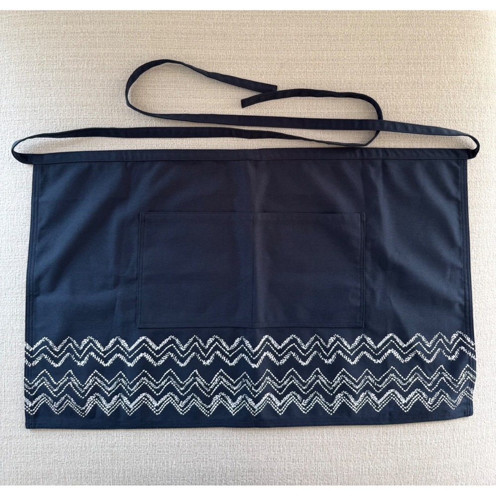 Kloth Studio Luxury Kitchen Waist Half Apron Navy White Chevron Long Ties Server